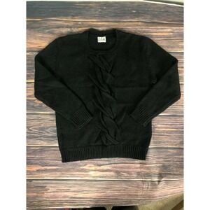 OAK Mens Size Small Black Merino Wool Knit Crewneck Sweater Bow Pattern